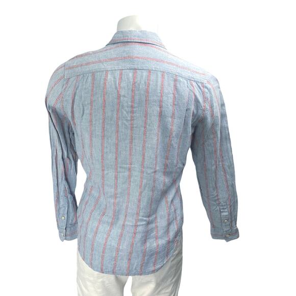 7 For All Mankind Men Blue Pink Striped Long Sleeve Button Up Dress Shirt Top S - Picture 2 of 4